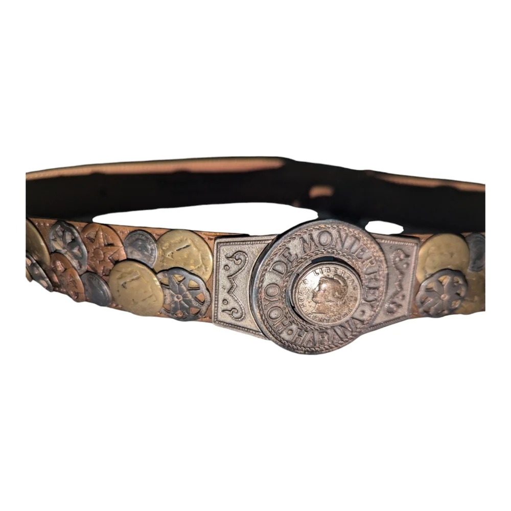 Rare Vintage Streets Ahead Santa Monica Copper Coin Adjustable Leather Belt